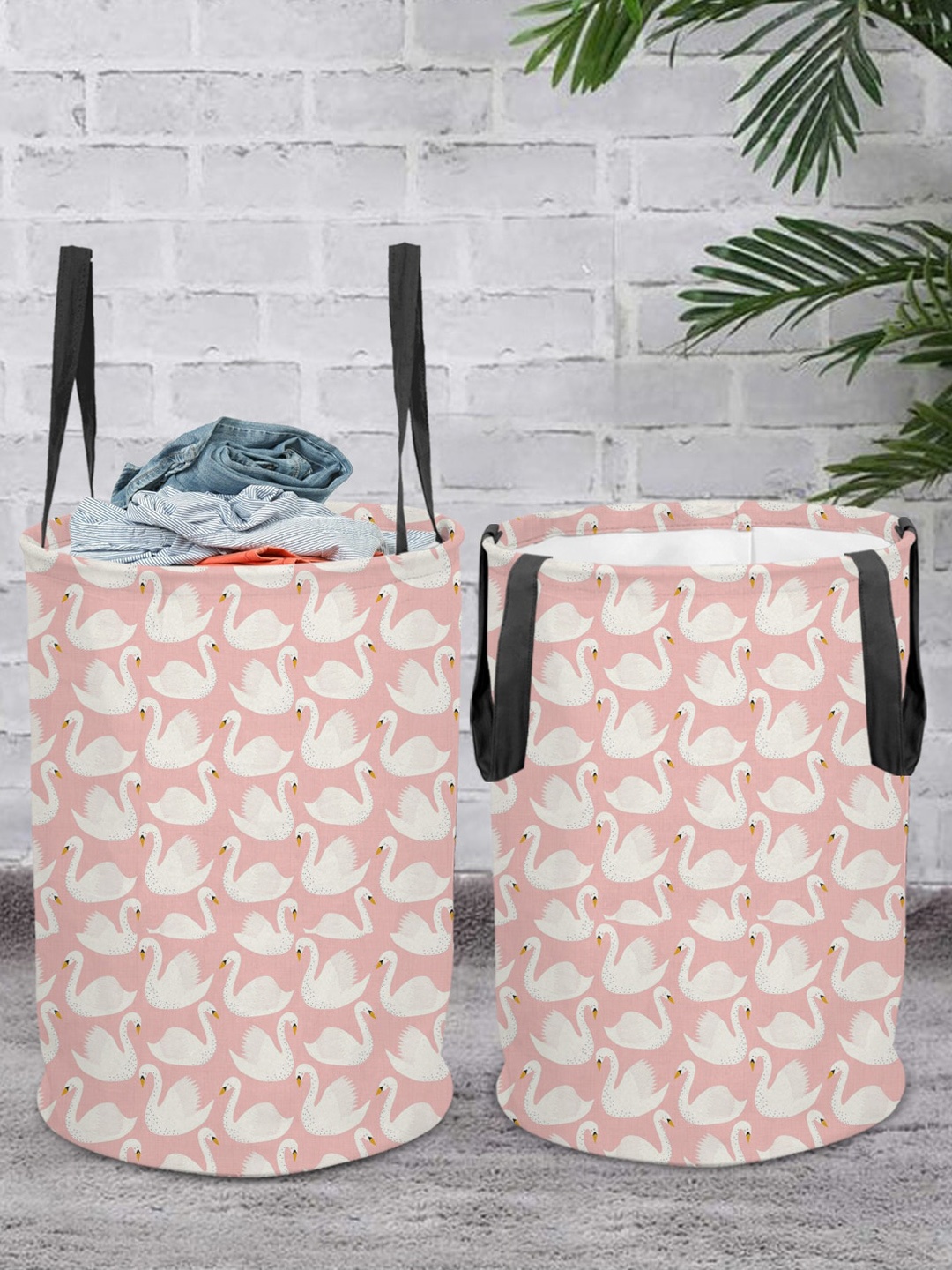 

prettykrafts Set Of 2 Peach Printed Multiutility Laundry Baskets
