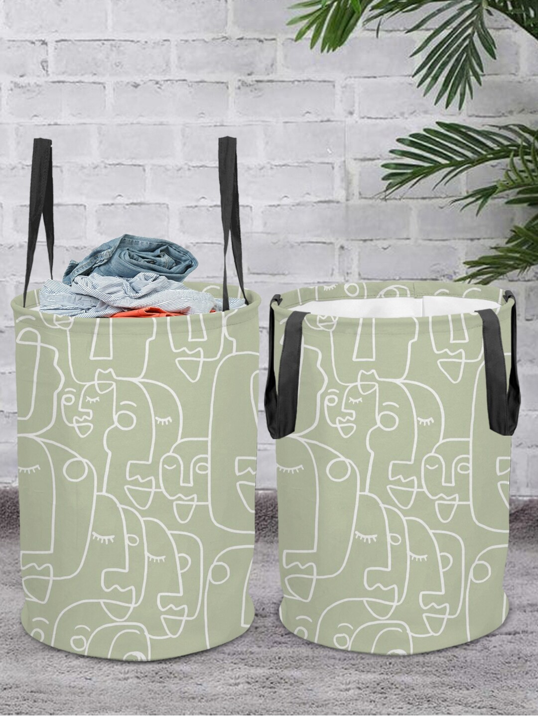 

prettykrafts Pack of 2 Grey Printed Laundry Basket