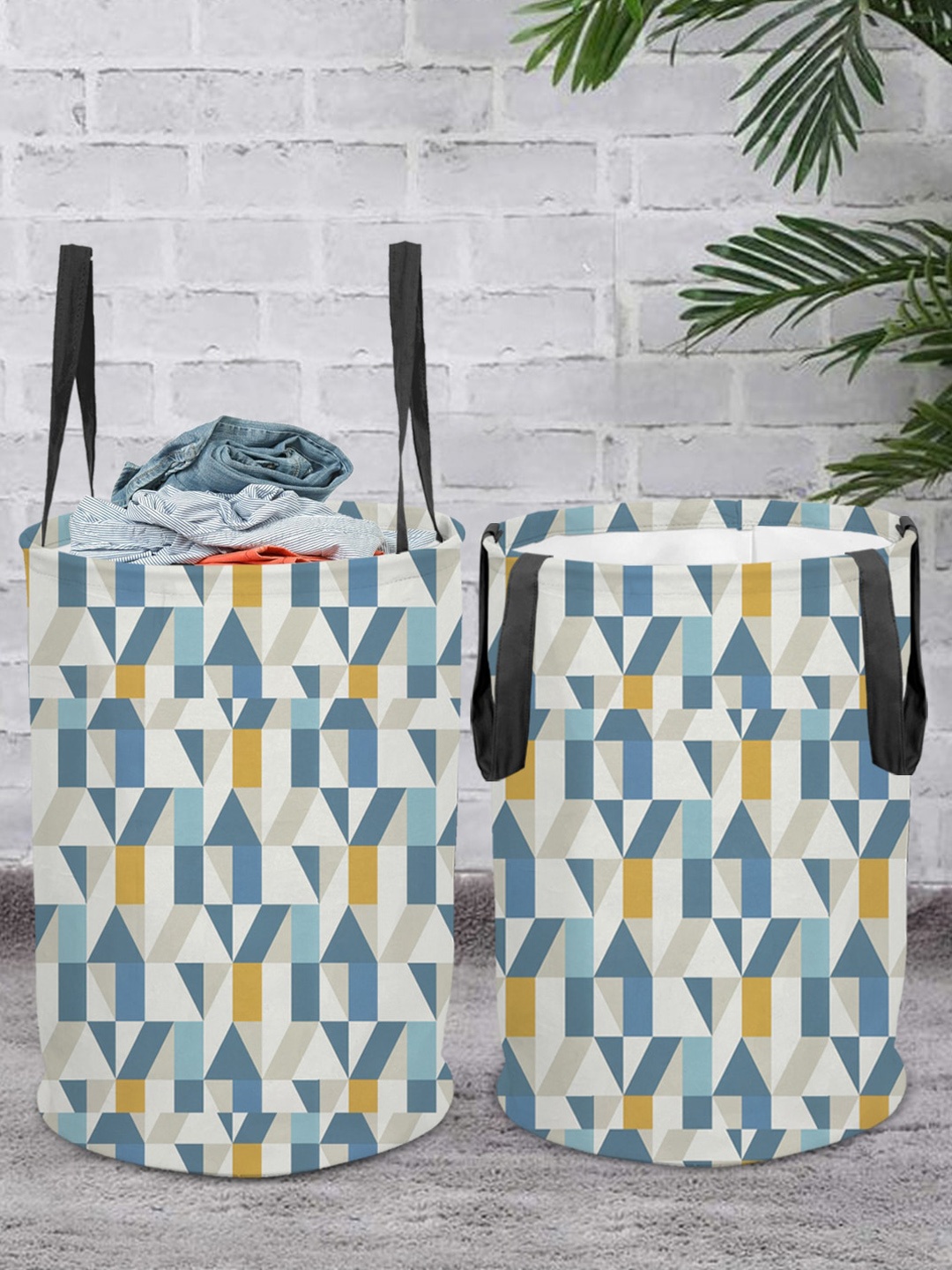

prettykrafts Blue Set 2 Printed Laundry Basket