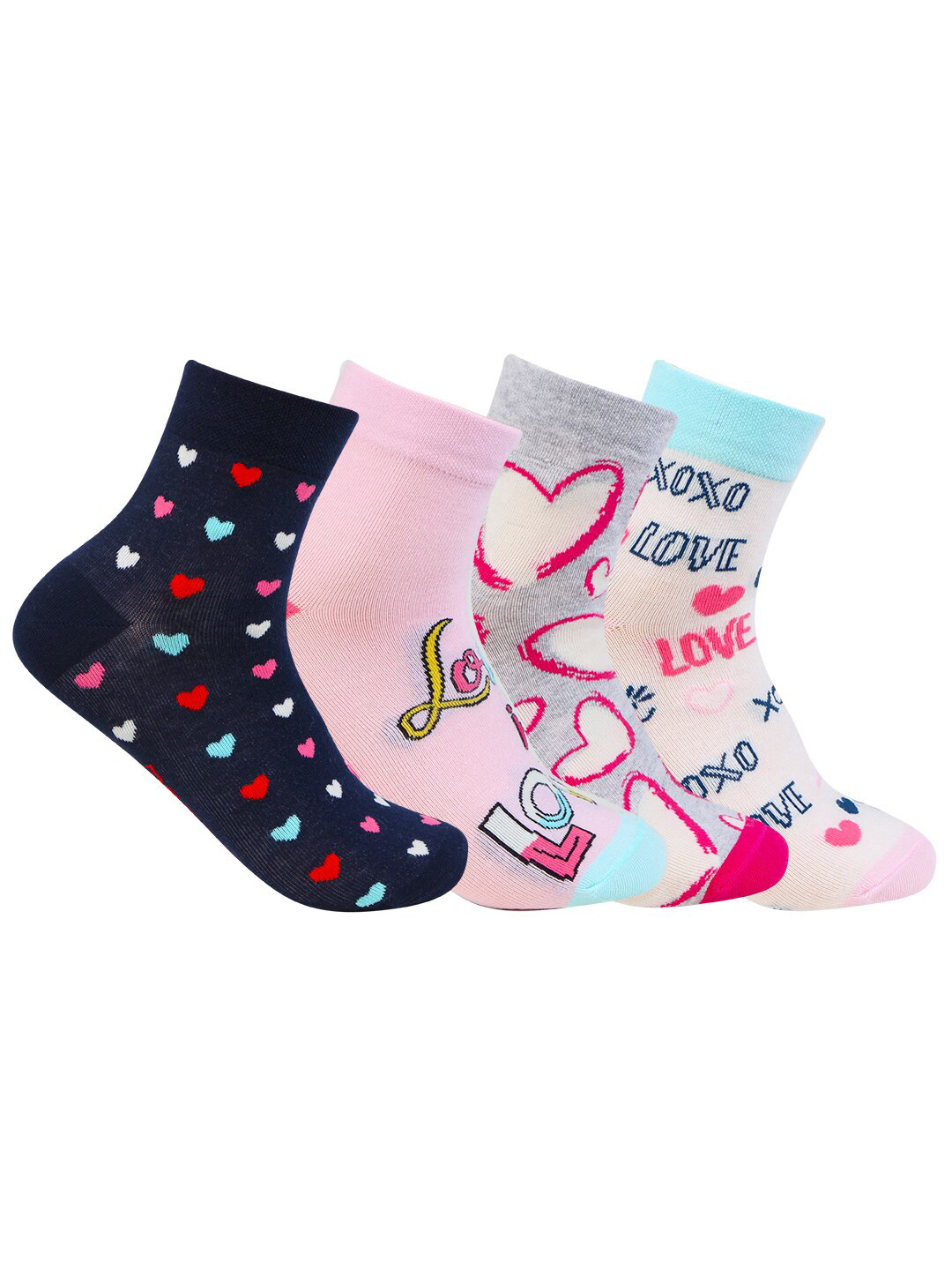 

Bonjour Women Pack Of 4 Patterned Ankle-Length Socks, Black