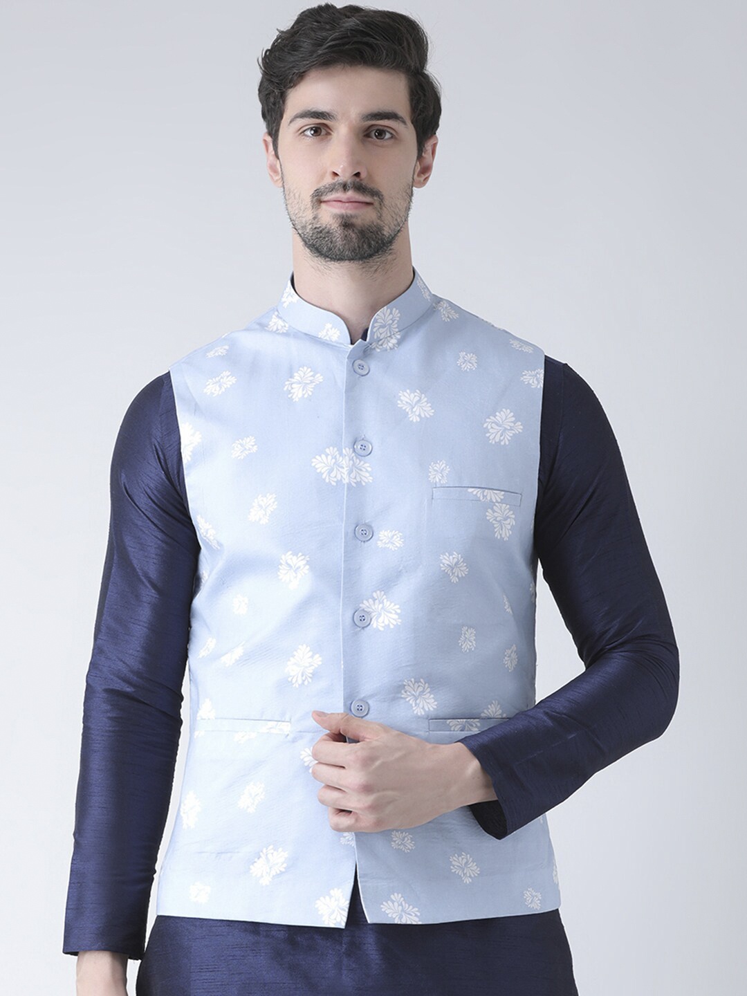 

DEYANN Men Blue Printed Nehru Jacket