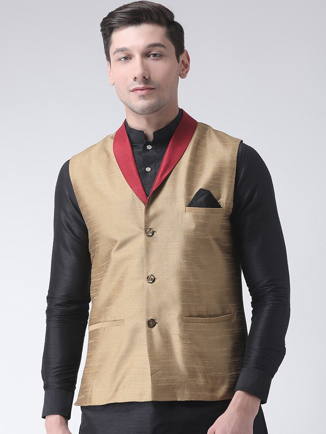 

DEYANN Men Brown Solid Woven Nehru Jacket
