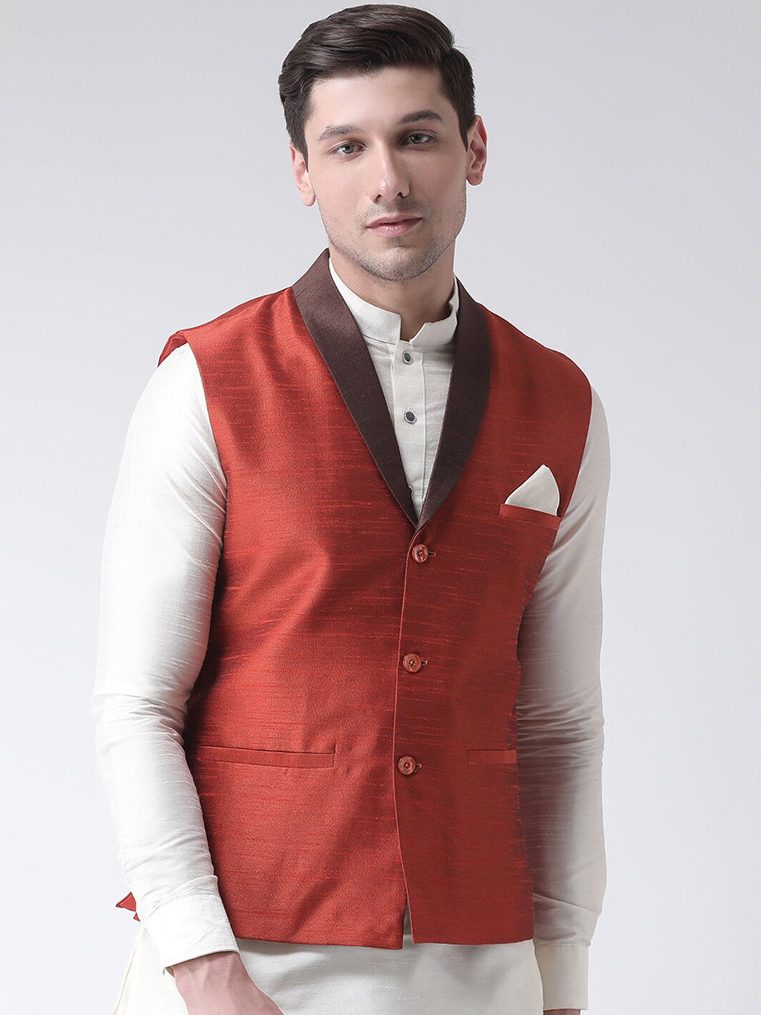 

DEYANN Men Orange Solid Nehru Jacket