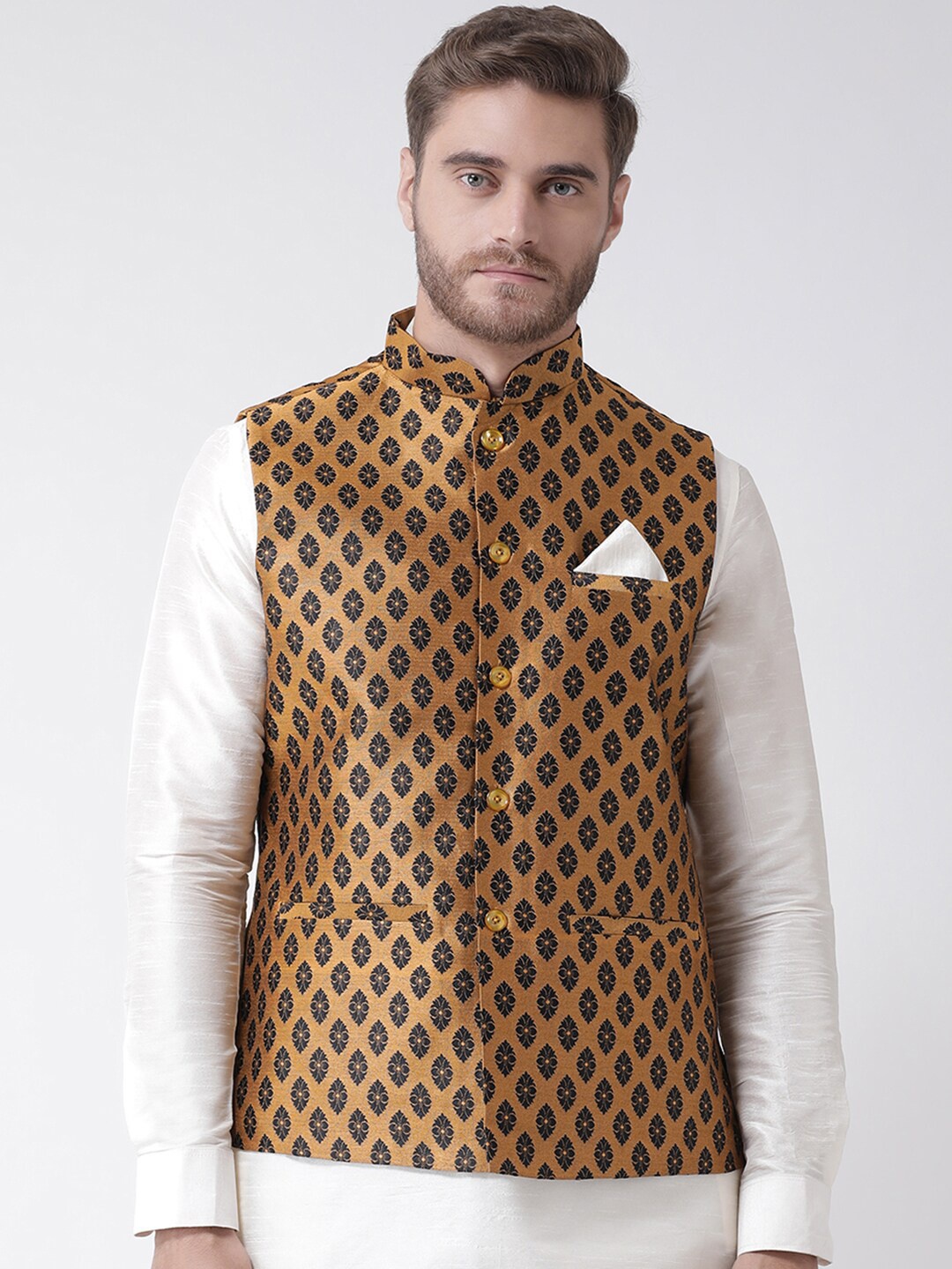 

DEYANN Men Brown & Black Jacquard Nehru Jacket