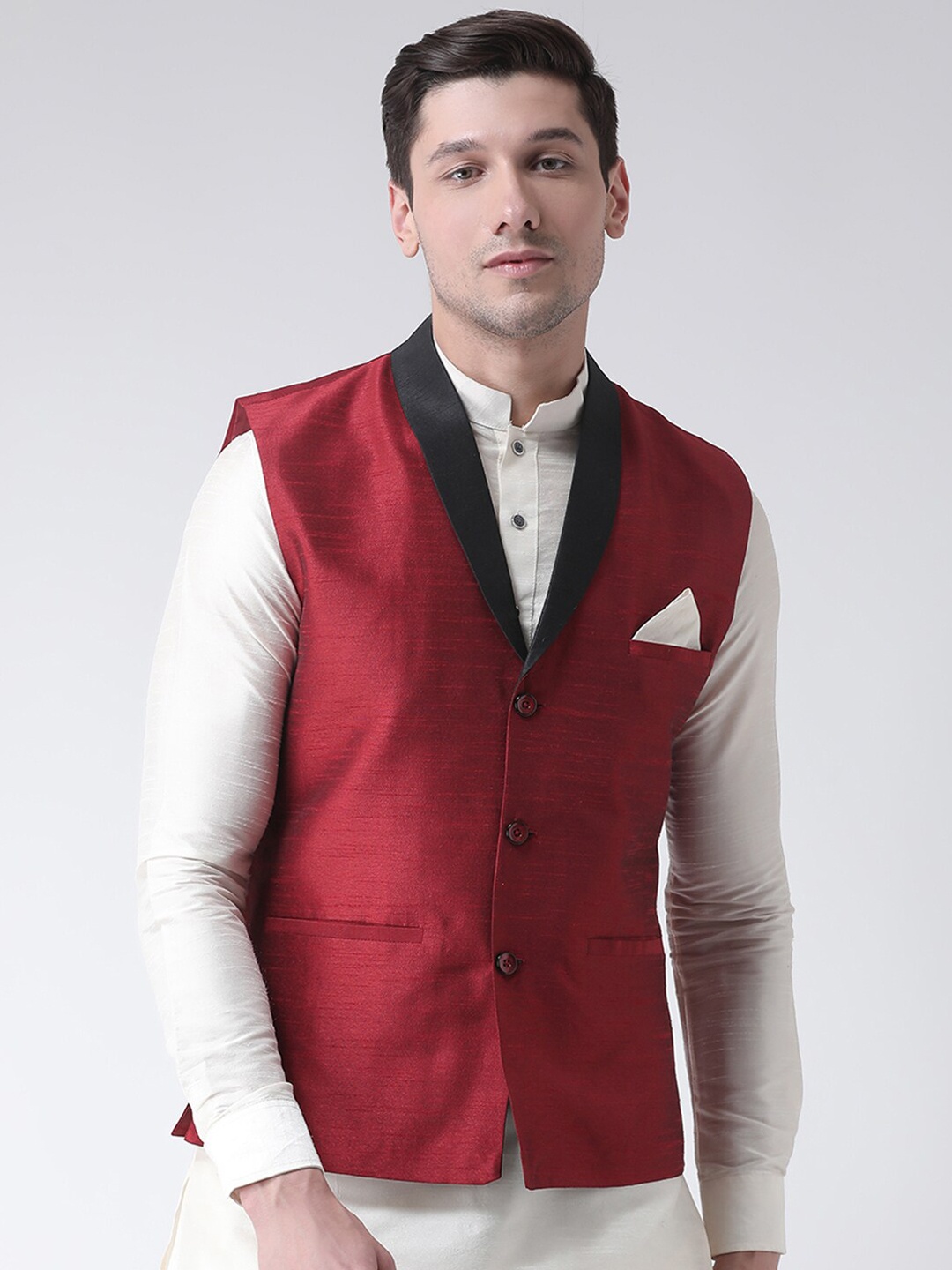 

DEYANN Men Red Solid Nehru Jacket