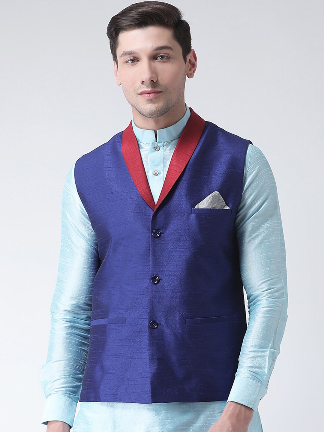 

DEYANN Men Blue Solid Nehru Jacket