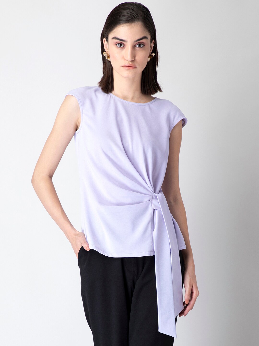 

FabAlley Purple Side Tie Crepe Top