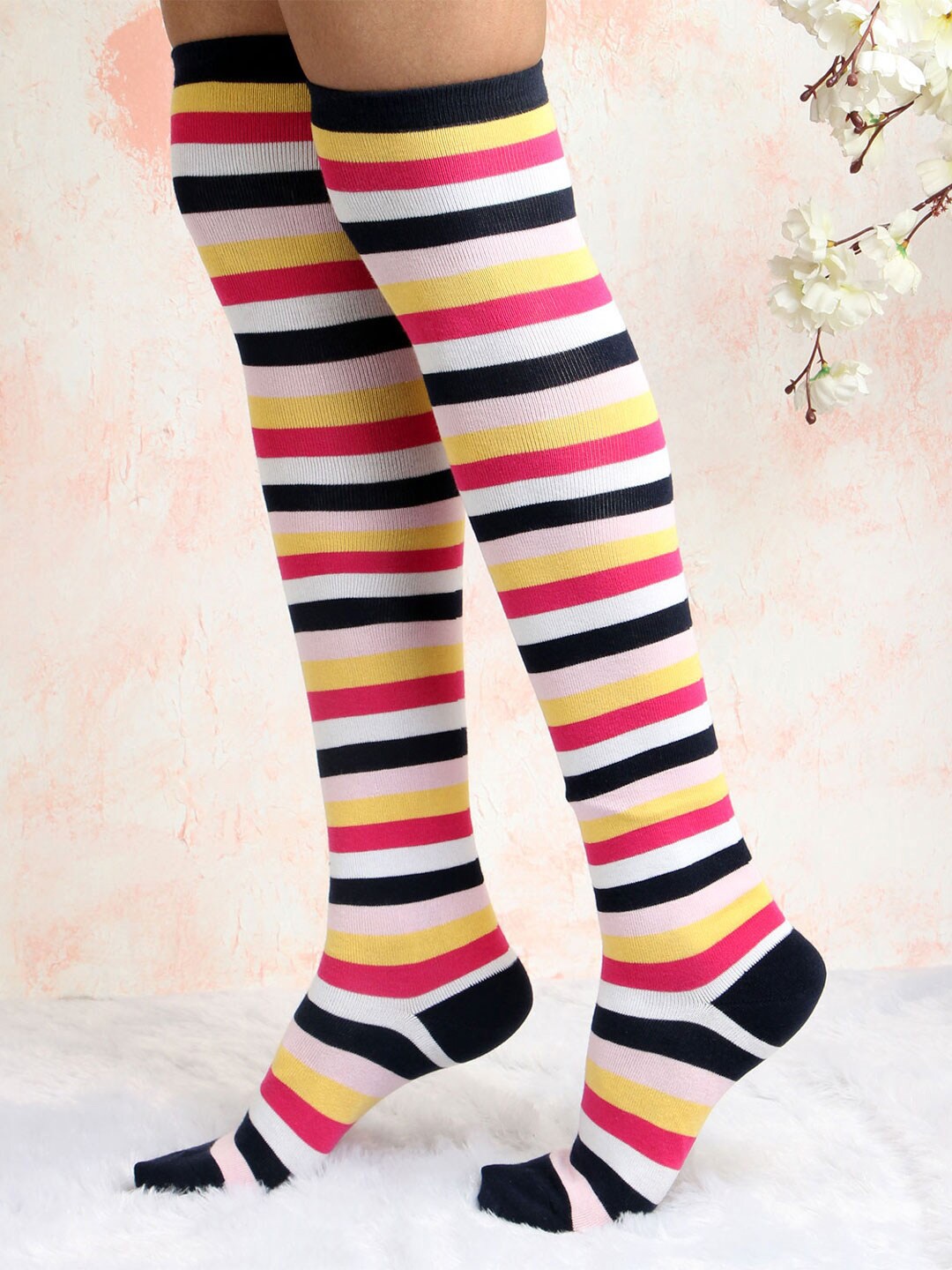 

Bonjour Women Assorted Striped Knee Length Socks