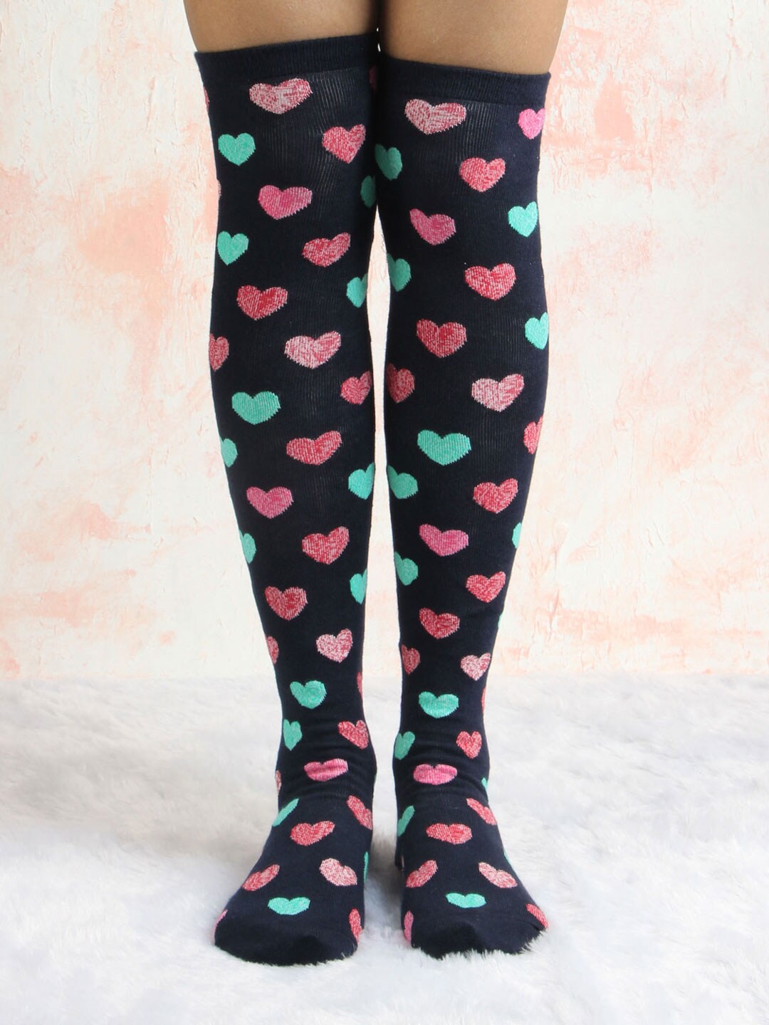 

Bonjour Women Navy Blue Printed Knee High Socks