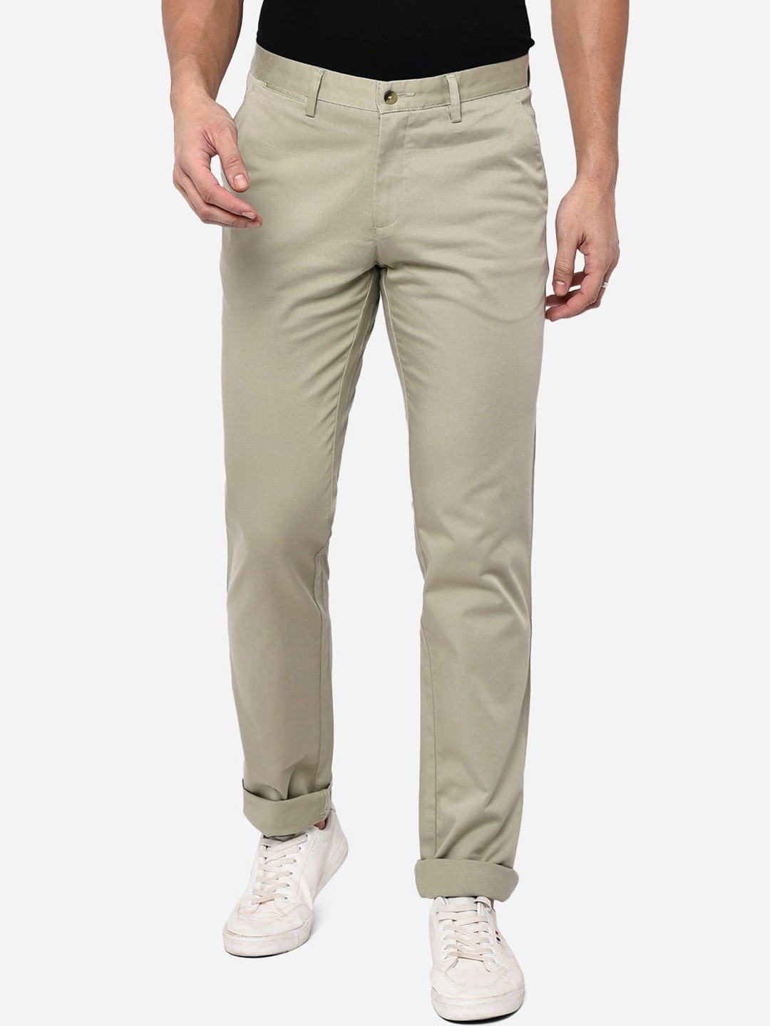

Greenfibre Men Off White Slim Fit Pure Cotton Trousers