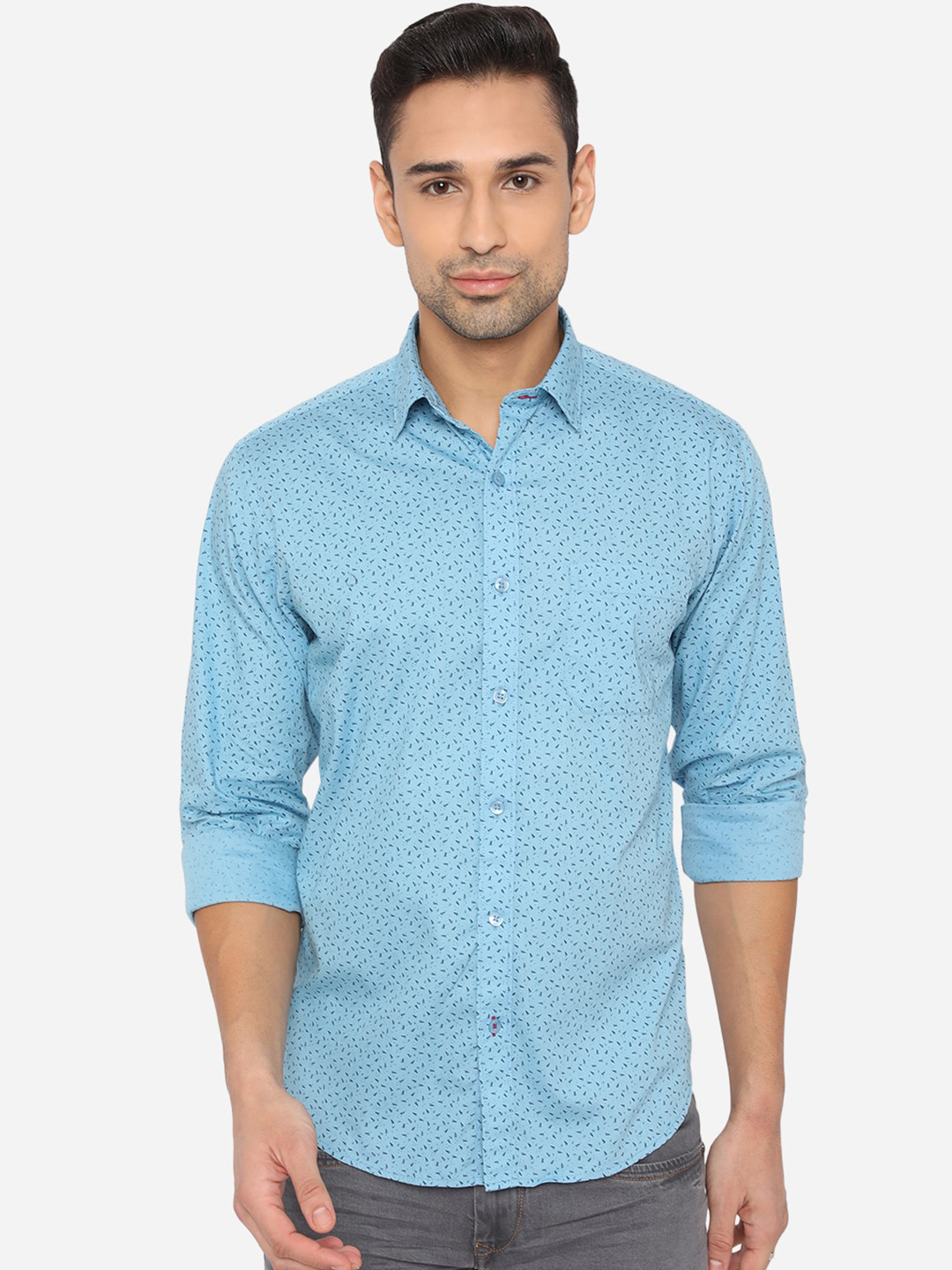 

Greenfibre Men Sky Blue Classic Regular Fit Geometric Opaque Printed Cotton Casual Shirt