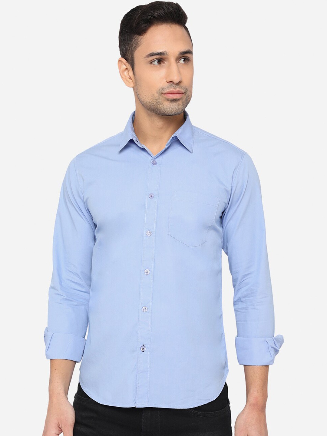 

Greenfibre Men Blue Solid Slim Fit Cotton Casual Shirt