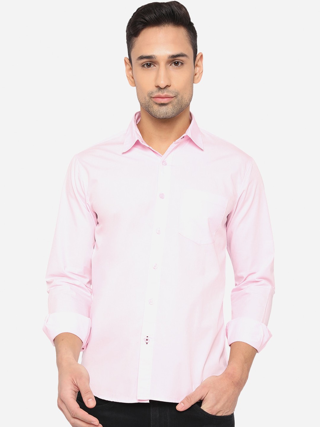 

Greenfibre Men Cradle Pink Slim Fit Solid Opaque Cotton Semi-Casual Shirt with Pocket