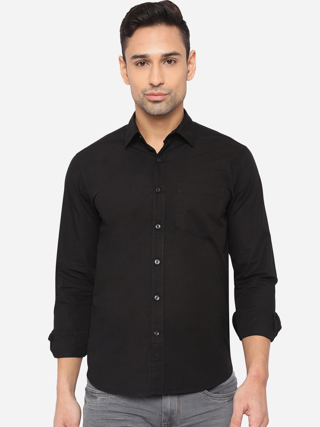 

Greenfibre Men Black Cotton Slim Fit Casual Shirt
