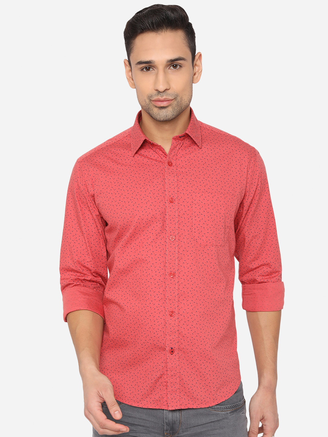 

Greenfibre Men Pink Printed Cotton Classic Fit Casual Shirt
