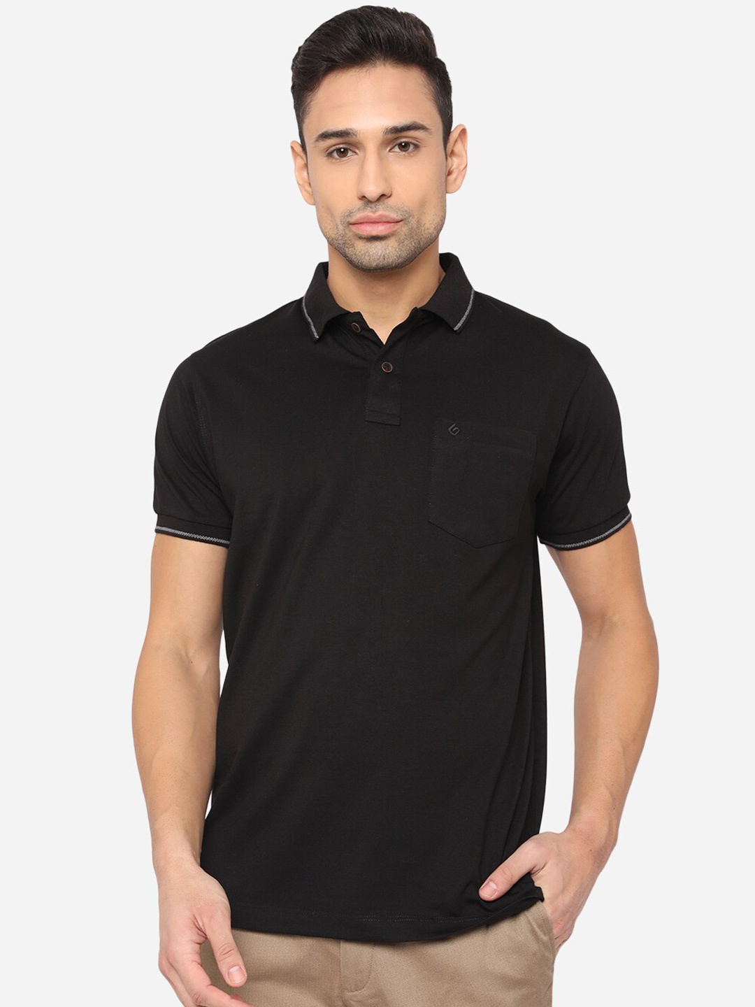 

Greenfibre Men Black Polo Collar Slim Fit T-shirt