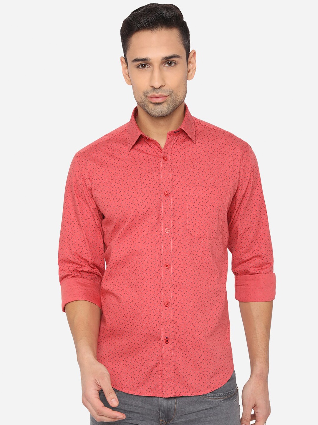 

Greenfibre Men Pink Printed Cotton Classic Fit Casual Shirt
