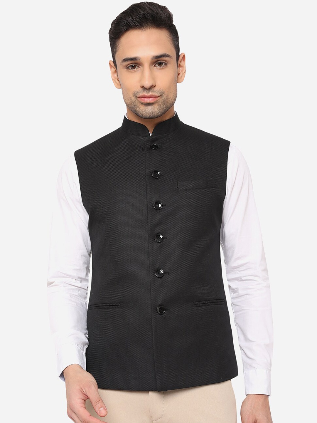 

Greenfibre Men Black Woven Regular Fit Nehru Jacket