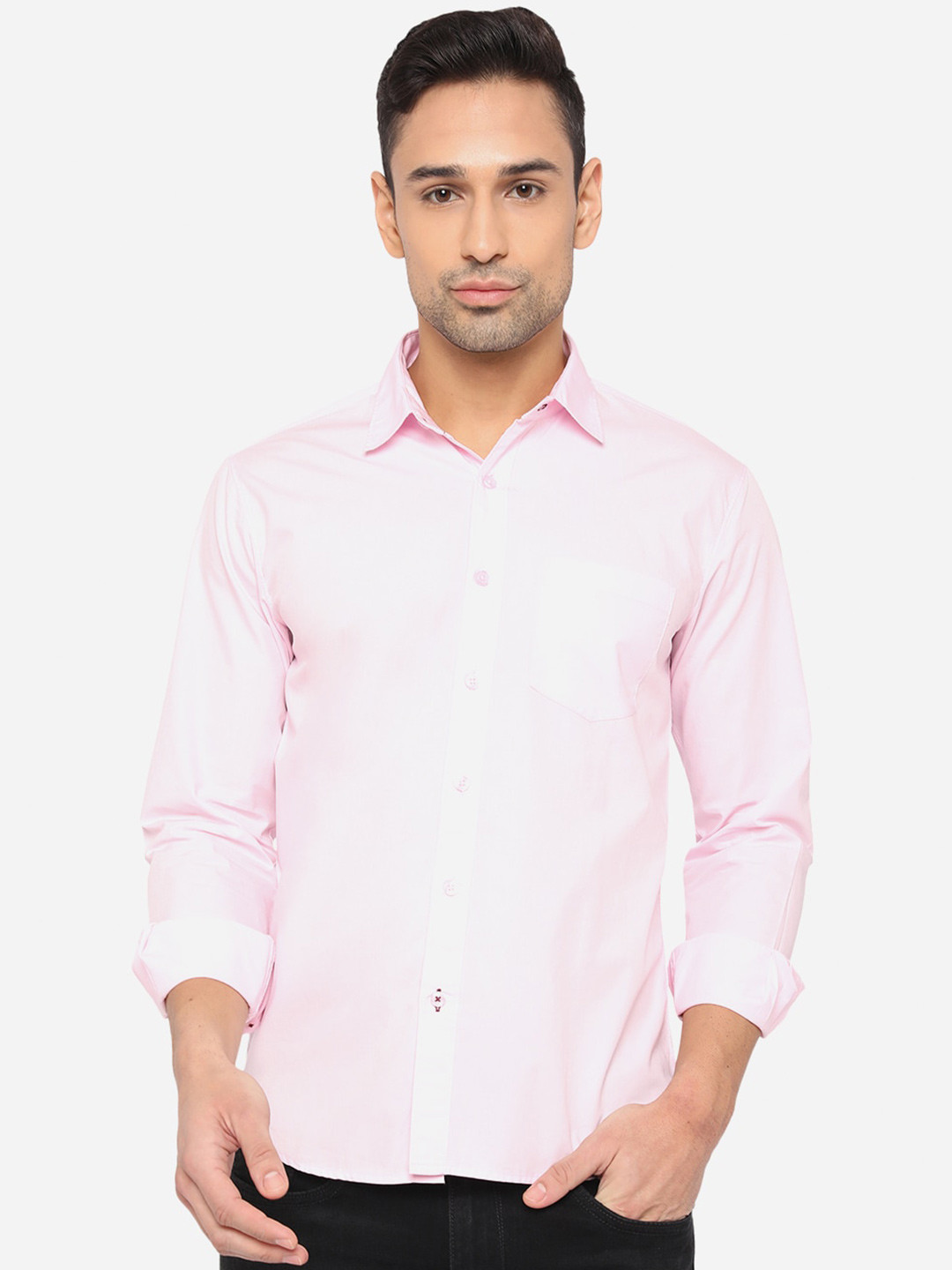 

Greenfibre Men Pink Slim Fit Cotton Semi-Casual Shirt