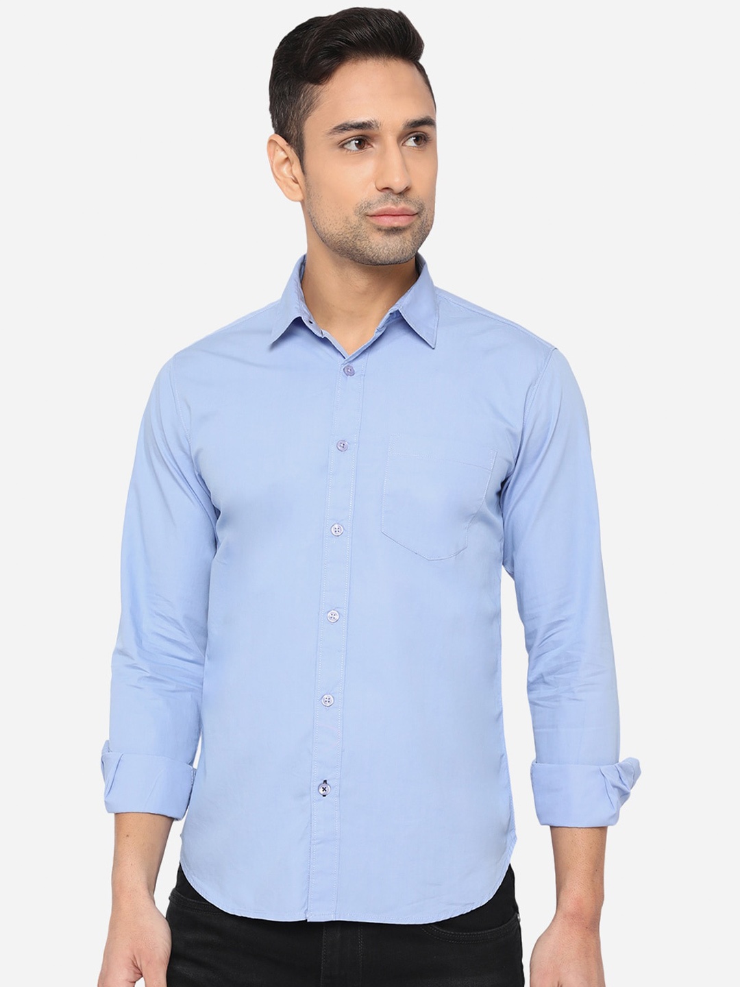 

Greenfibre Men Sky Blue Slim Fit Solid Opaque Cotton Semi-Casual Shirt with Chest Pocket