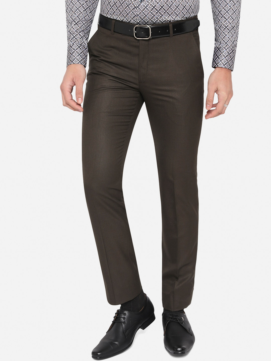 

Greenfibre Men Brown Slim Fit Formal Trousers