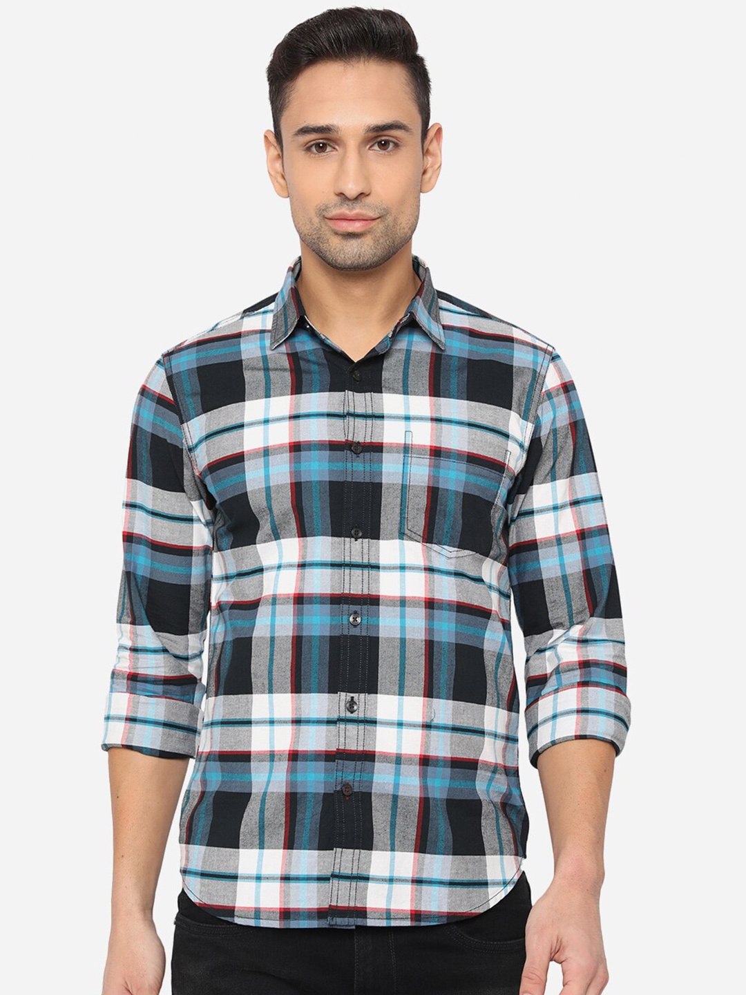 

Greenfibre Men Multi-coloured Slim Fit Checked Pure Cotton Casual Shirt