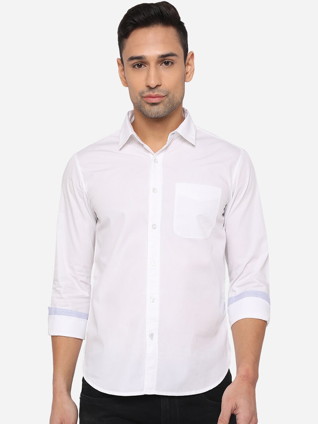 

Greenfibre Men White Cotton Slim Fit Casual Shirt