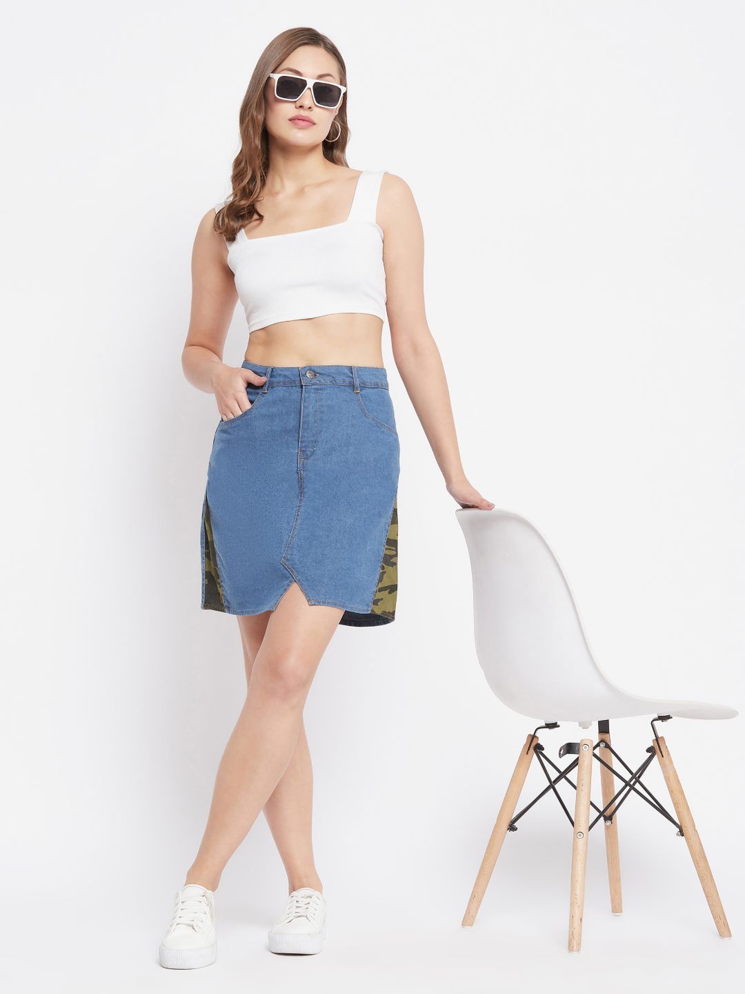 

Uptownie Lite Women Blue Solid A-Line Denim Skirt