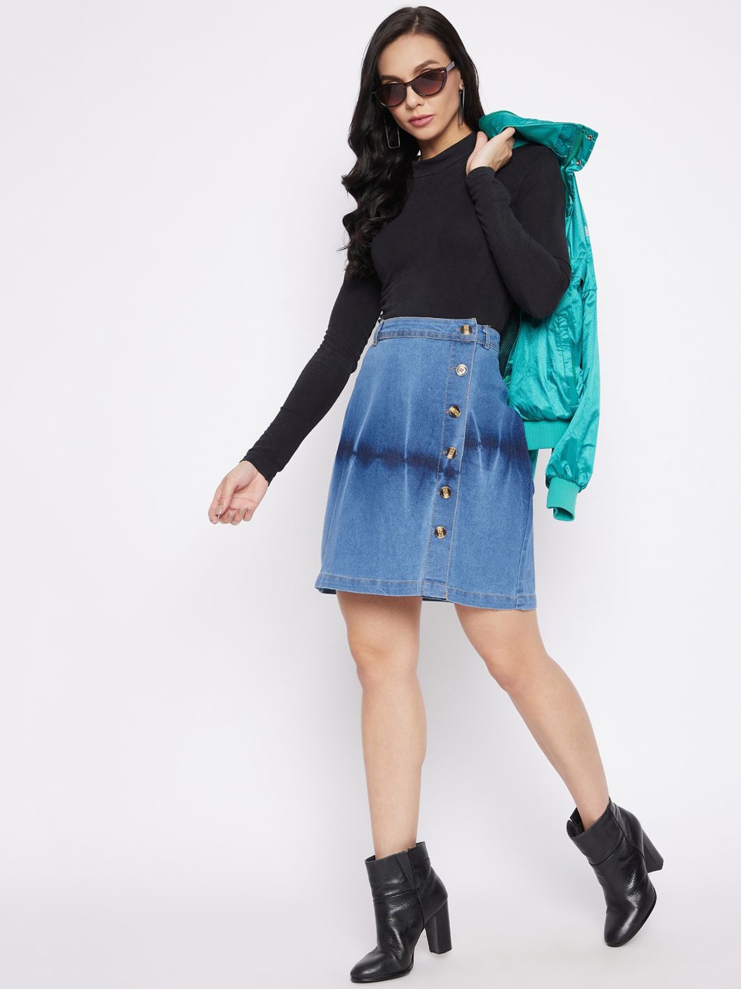 

Uptownie Lite Women Blue Washed A-Line Above-Knee Length Denim Skirt