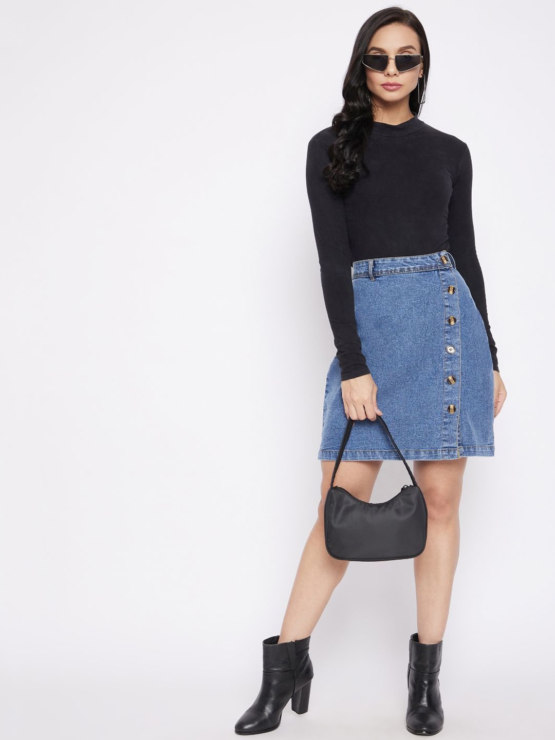 

Uptownie Lite Women Blue Washed A-Line Denim Skirt