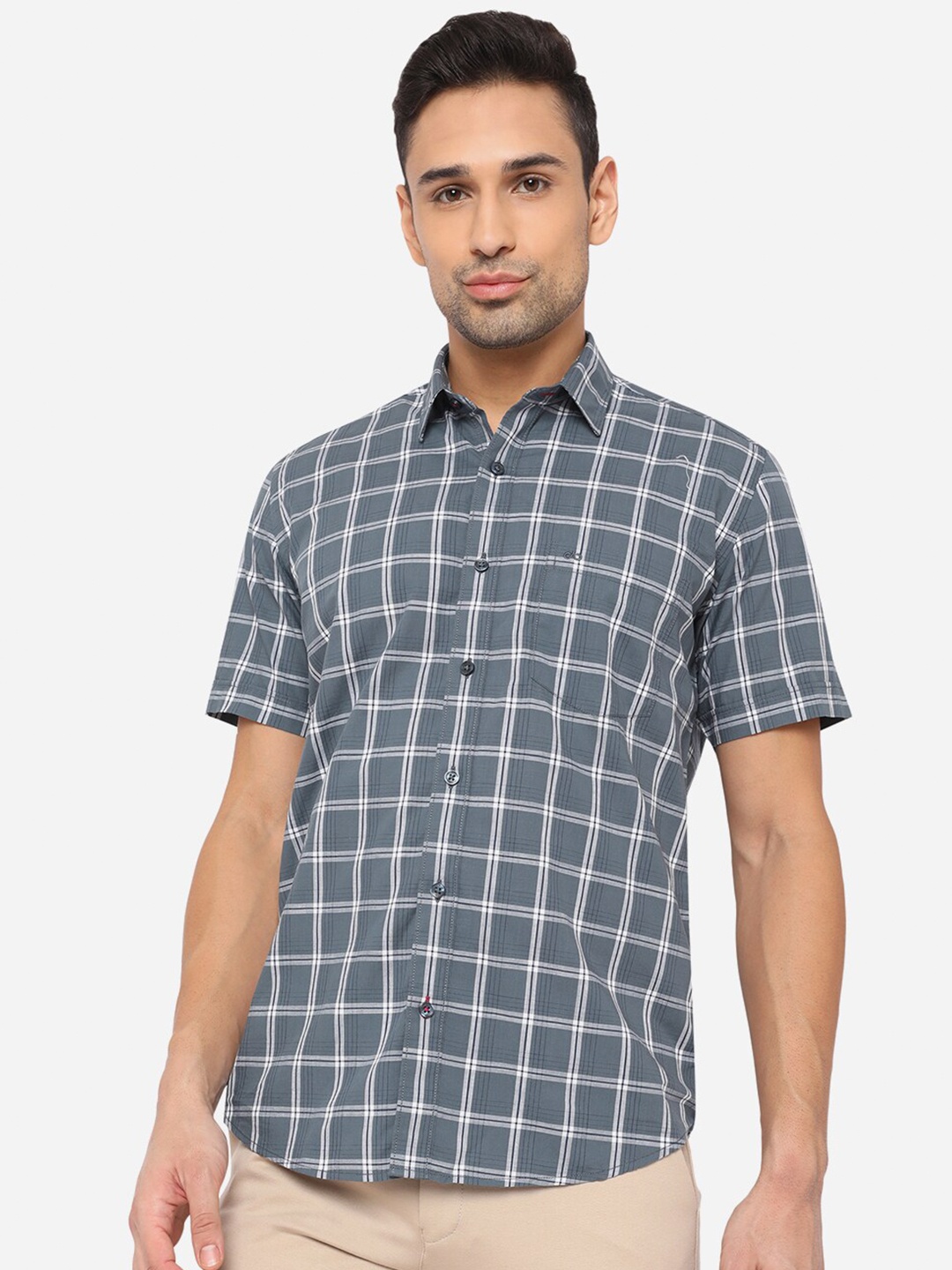 

JADE BLUE Men Blue & White Slim Fit Tartan Checked Cotton Casual Shirt