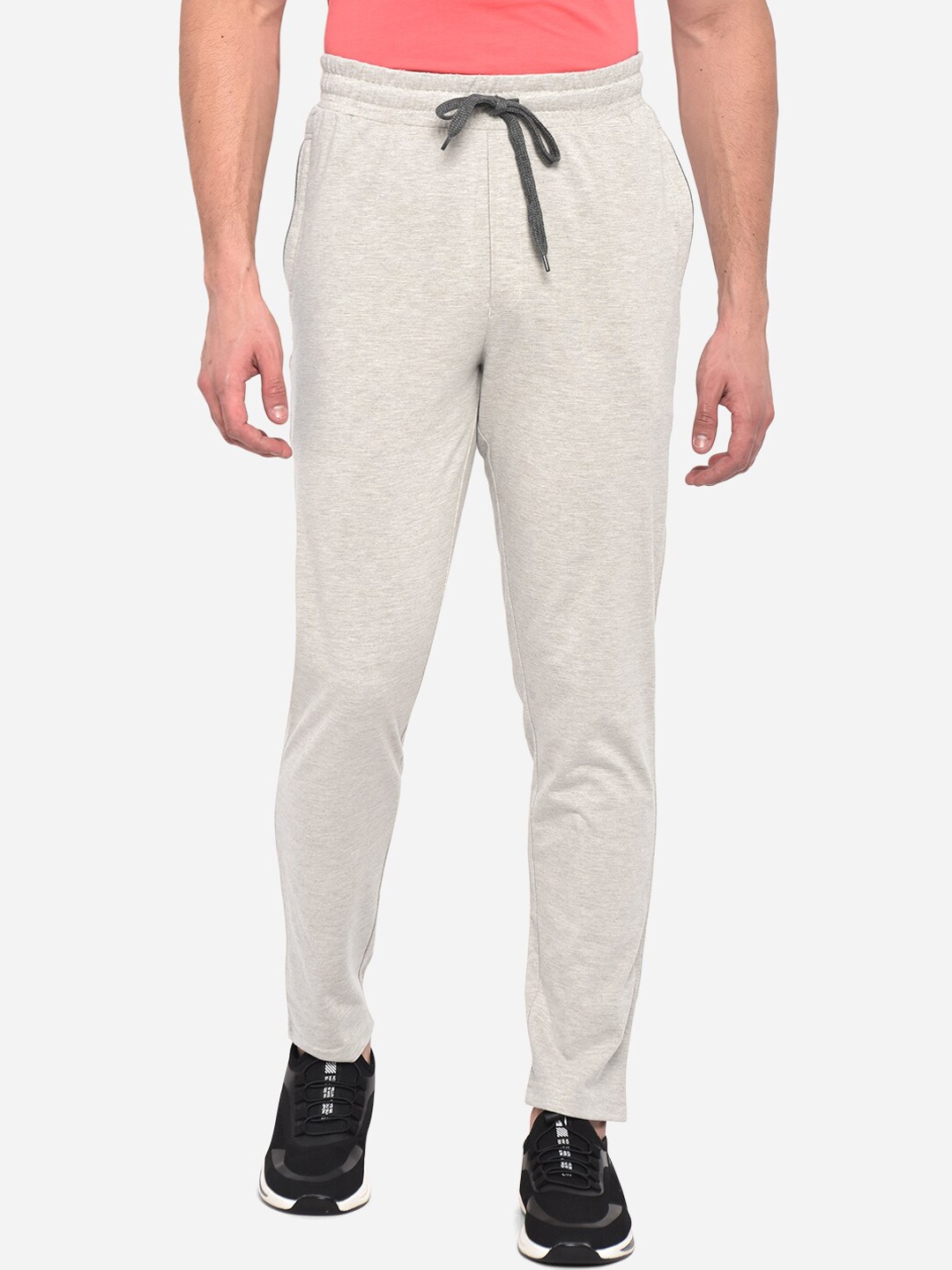 

JADE BLUE Men Grey Melange Solid Pure Cotton Regular Fit Track Pants