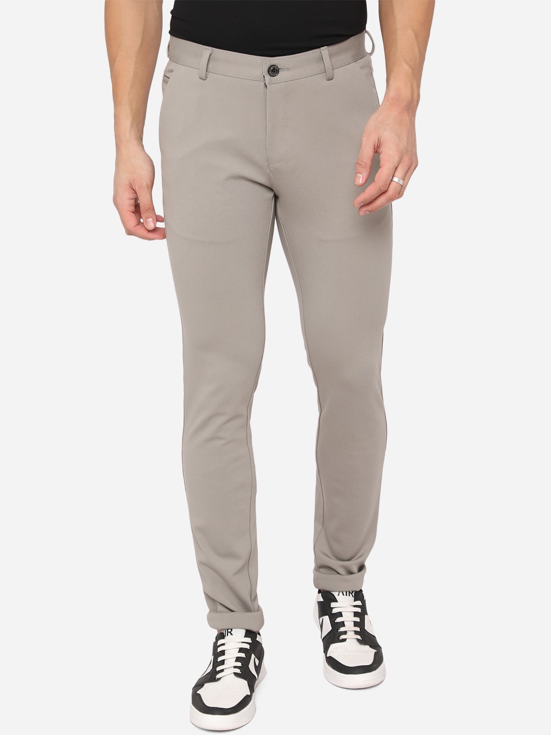 

JADE BLUE Men Grey Slim Fit Trousers