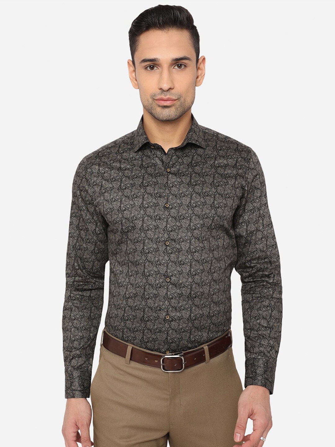 

JB STUDIO Men Black Slim Fit Printed Pure Cotton Formal Shirt