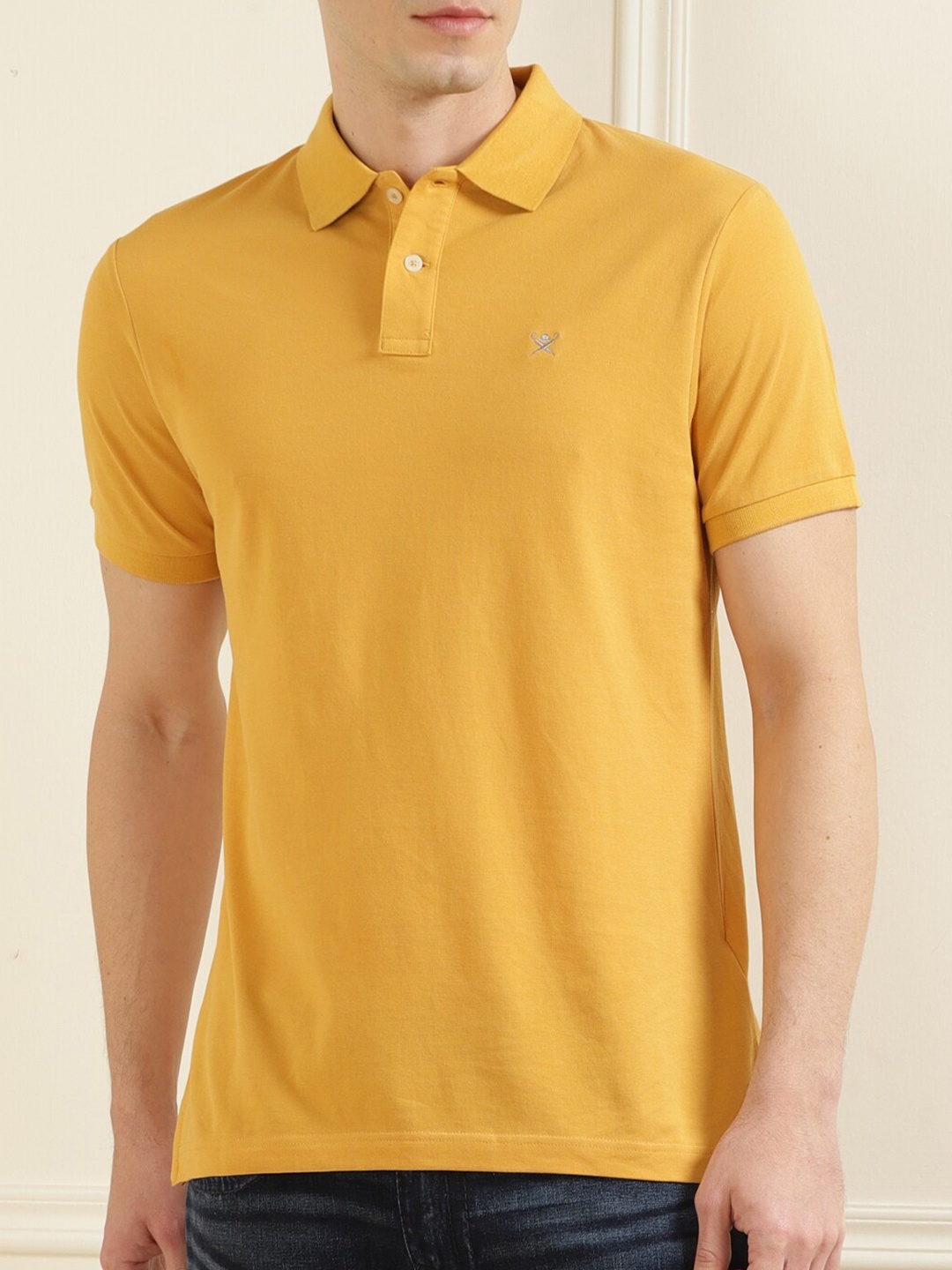 

HACKETT LONDON Men Gold-Toned Solid Pure Cotton Polo Collar T-shirt