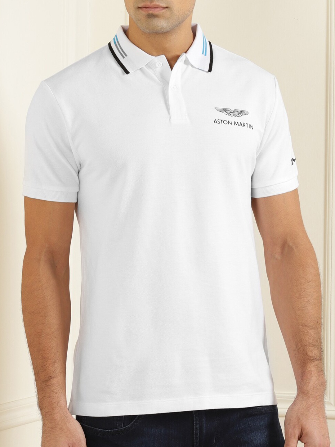 

HACKETT LONDON Men White Solid Pure Cotton Polo Collar T-shirt