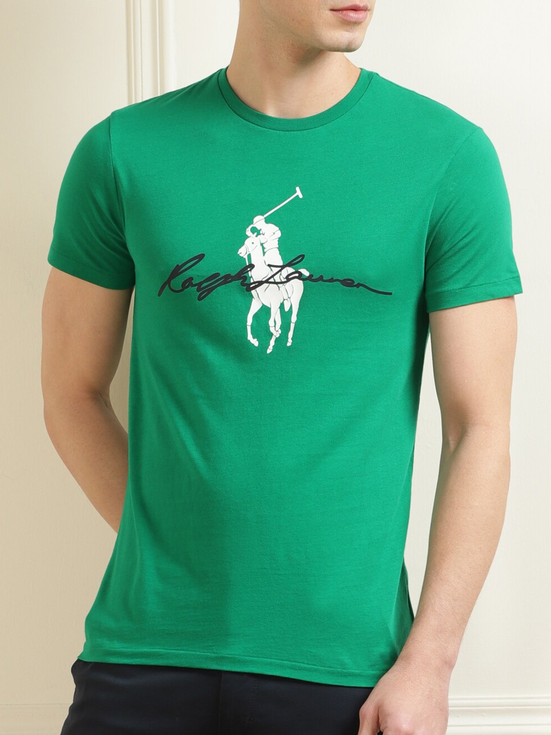 

Polo Ralph Lauren Men Green & White Brand Logo Printed Pure Cotton T-shirt