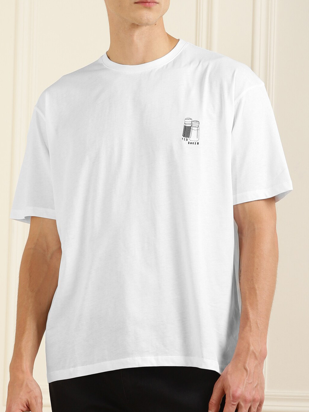 

Ted Baker Men White Back Typography Printed Round Neck Embroidered Cotton T-shirt