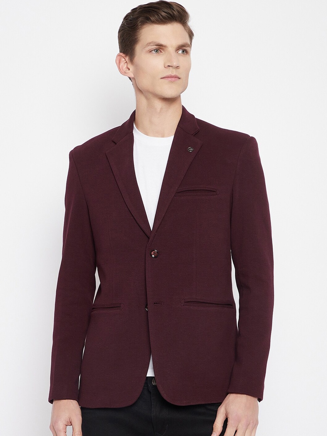 

CAMLA Men Maroon Solid Blazer