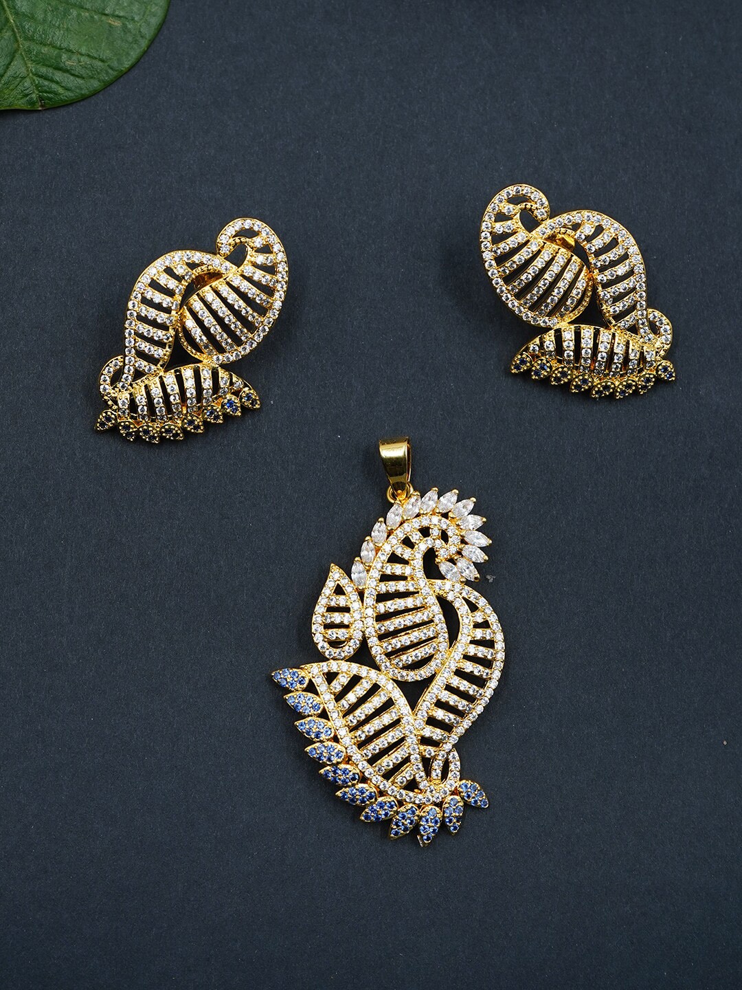 

Voylla Gold-Plated Peacock CZ Stone Studded Pendant Set