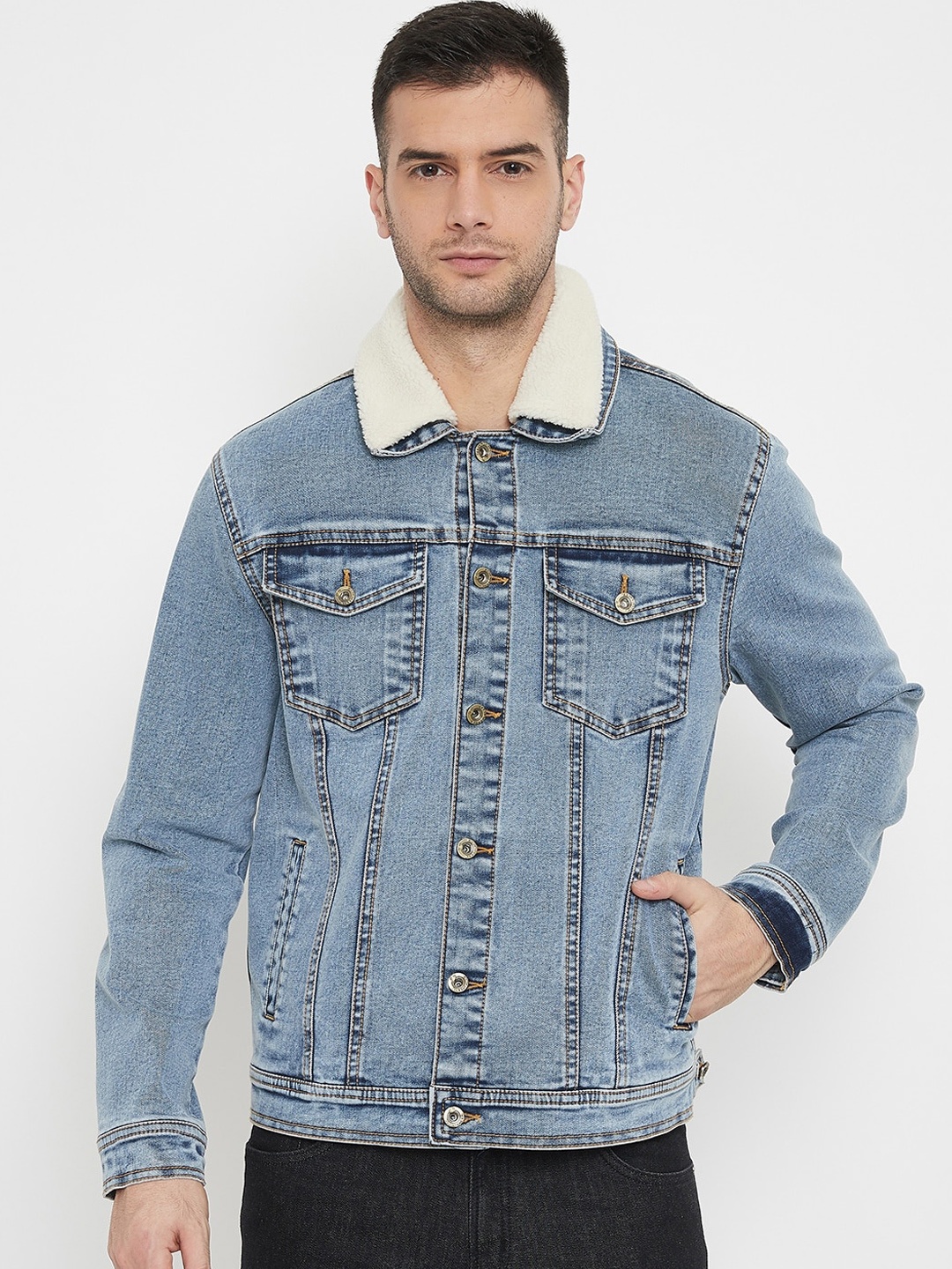 

CAMLA Men Blue Washed Lightweight Denim Jacket