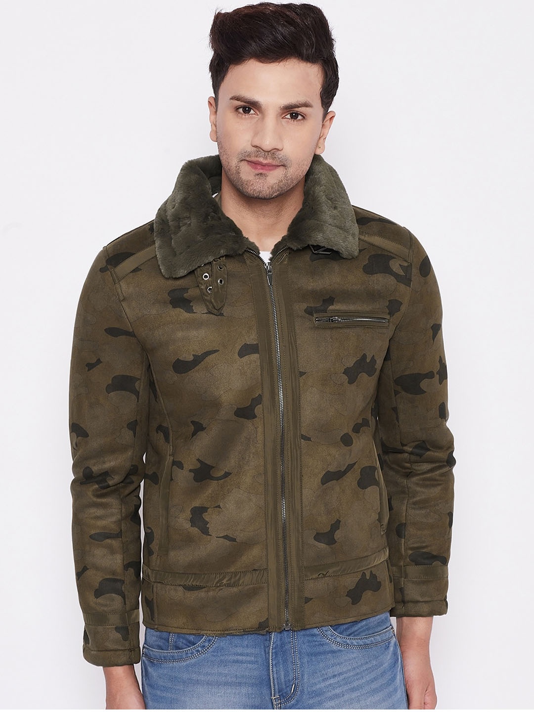 

CAMLA Men Olive Green Cotton Padded Jacket