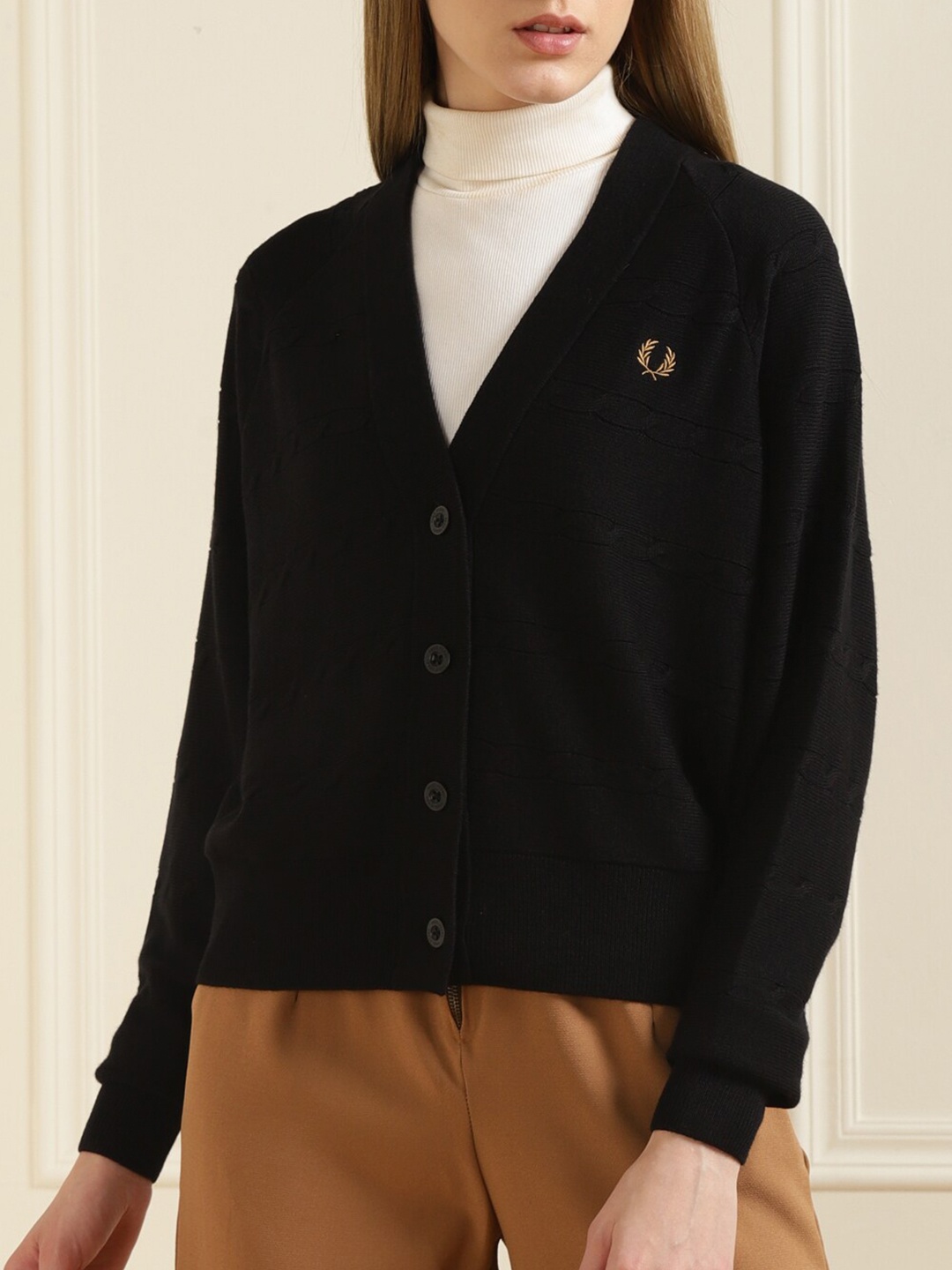 

Fred Perry Women Black Cable Knit Cardigan