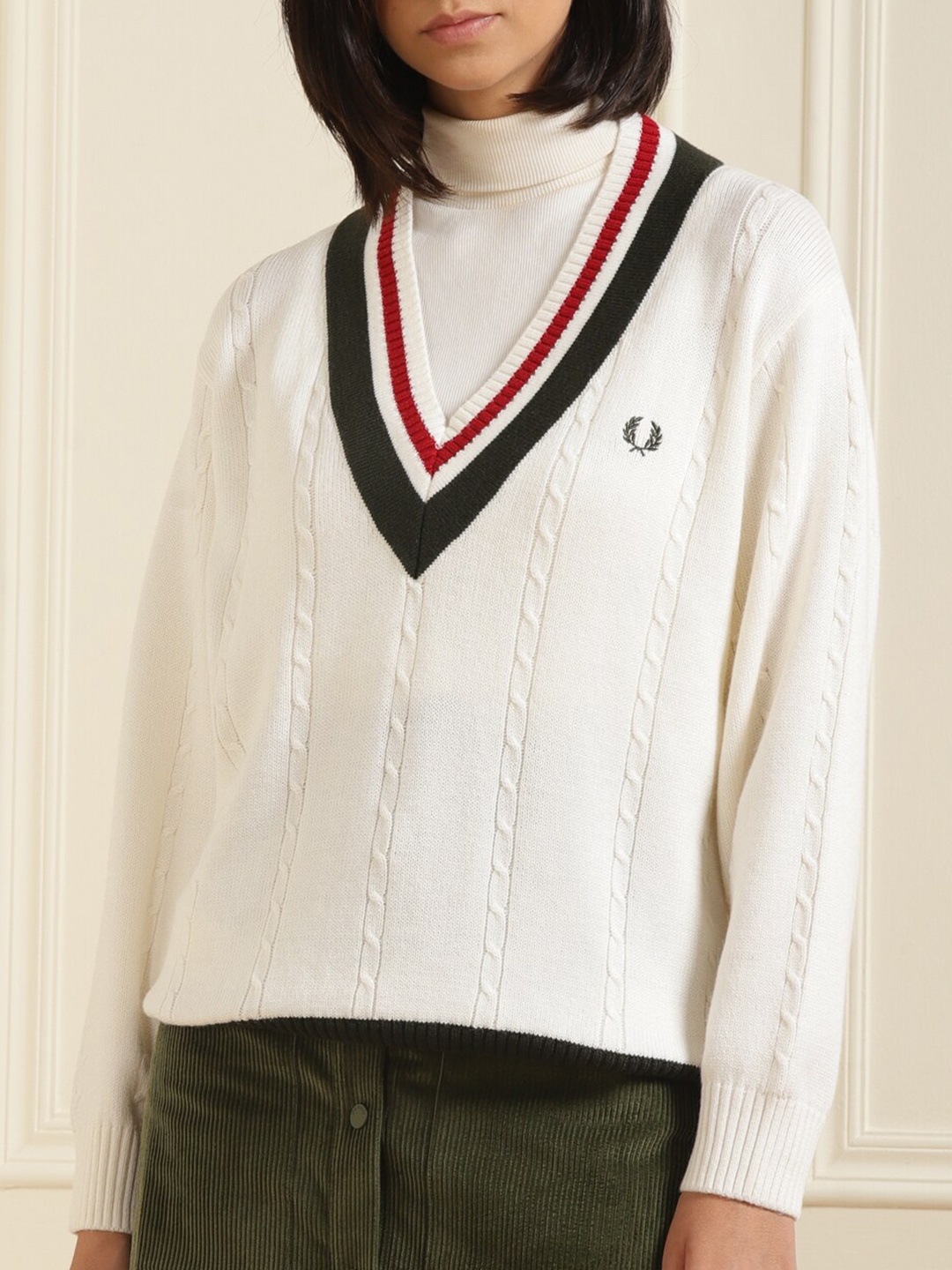 

Fred Perry Women White Striped Pullover