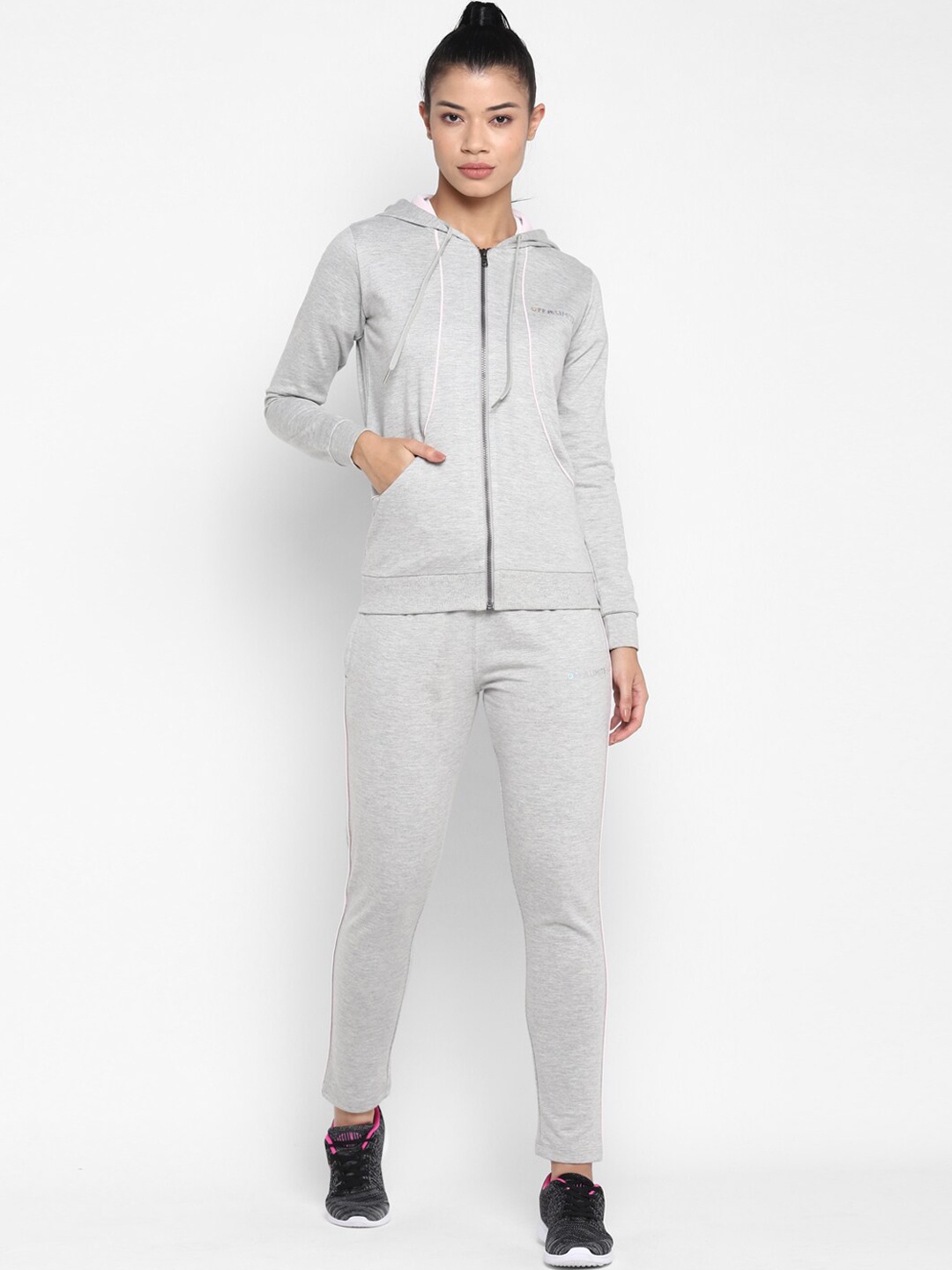 

OFF LIMITS Women Grey Melange Solid Hooded Tracksuit