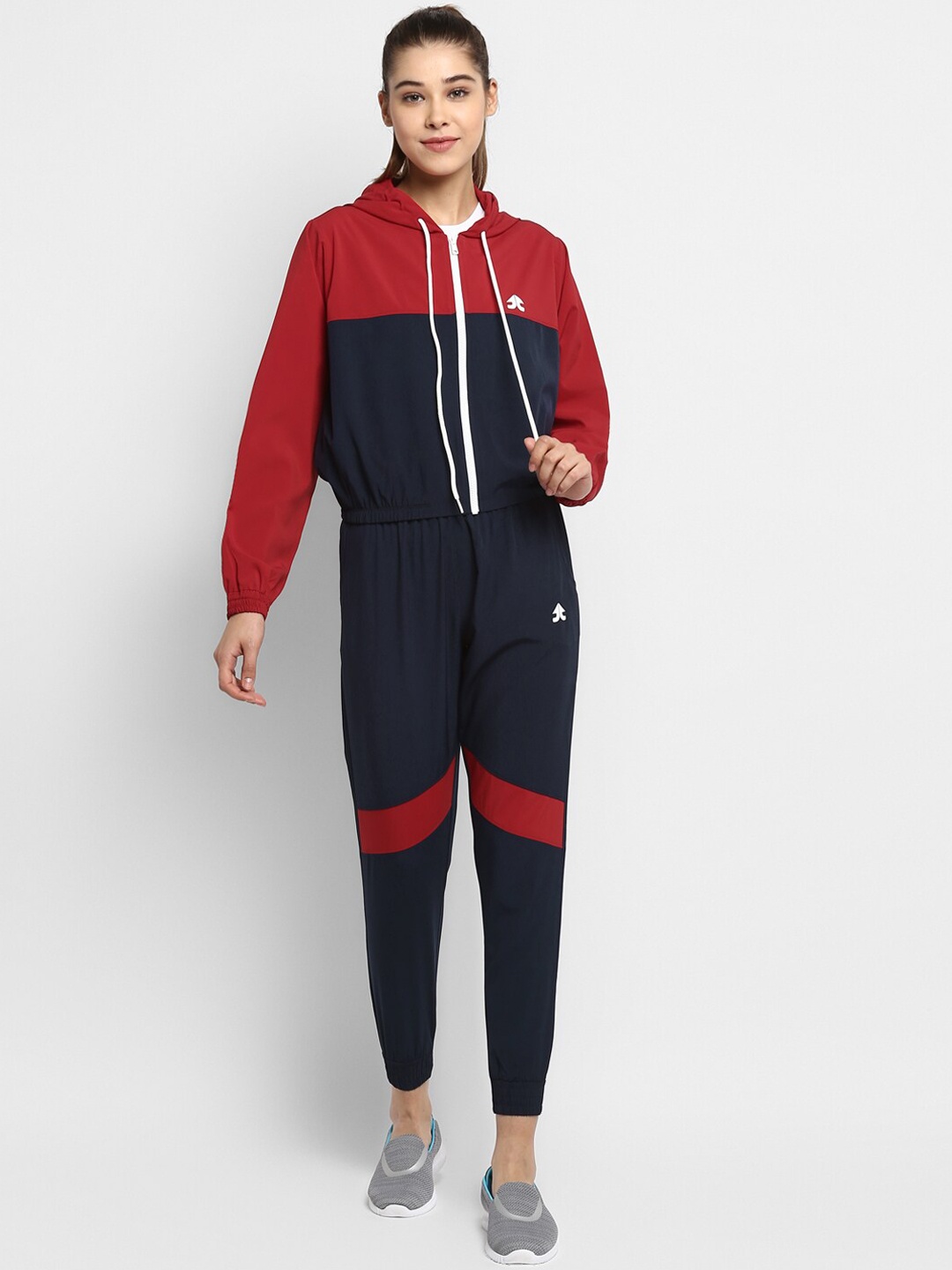 

OFF LIMITS Women Navy Blue & Red Colourblocked Hooded Tracksuit