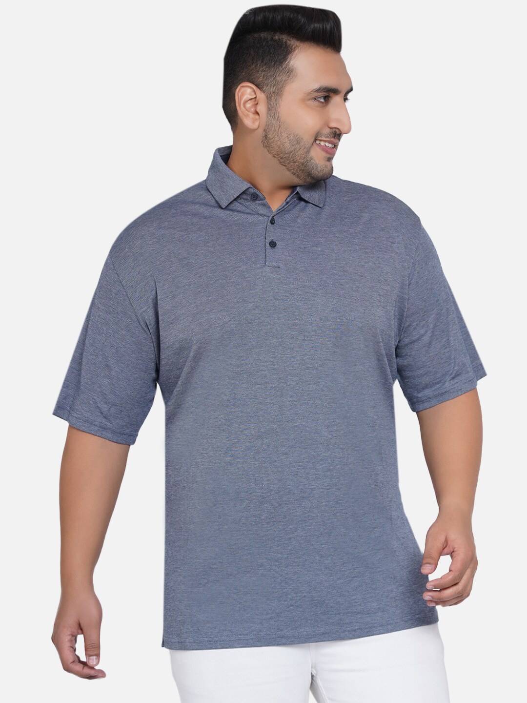 

Santonio Men Grey Cotton Plus Size Polo Collar T-shirt