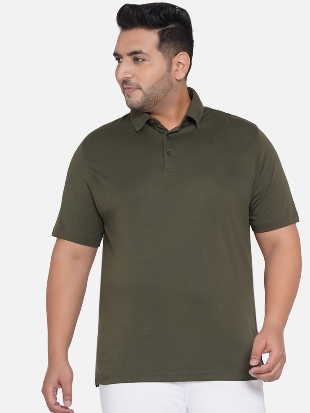 

Santonio Men Green Cotton Plus Size Polo Collar T-shirt