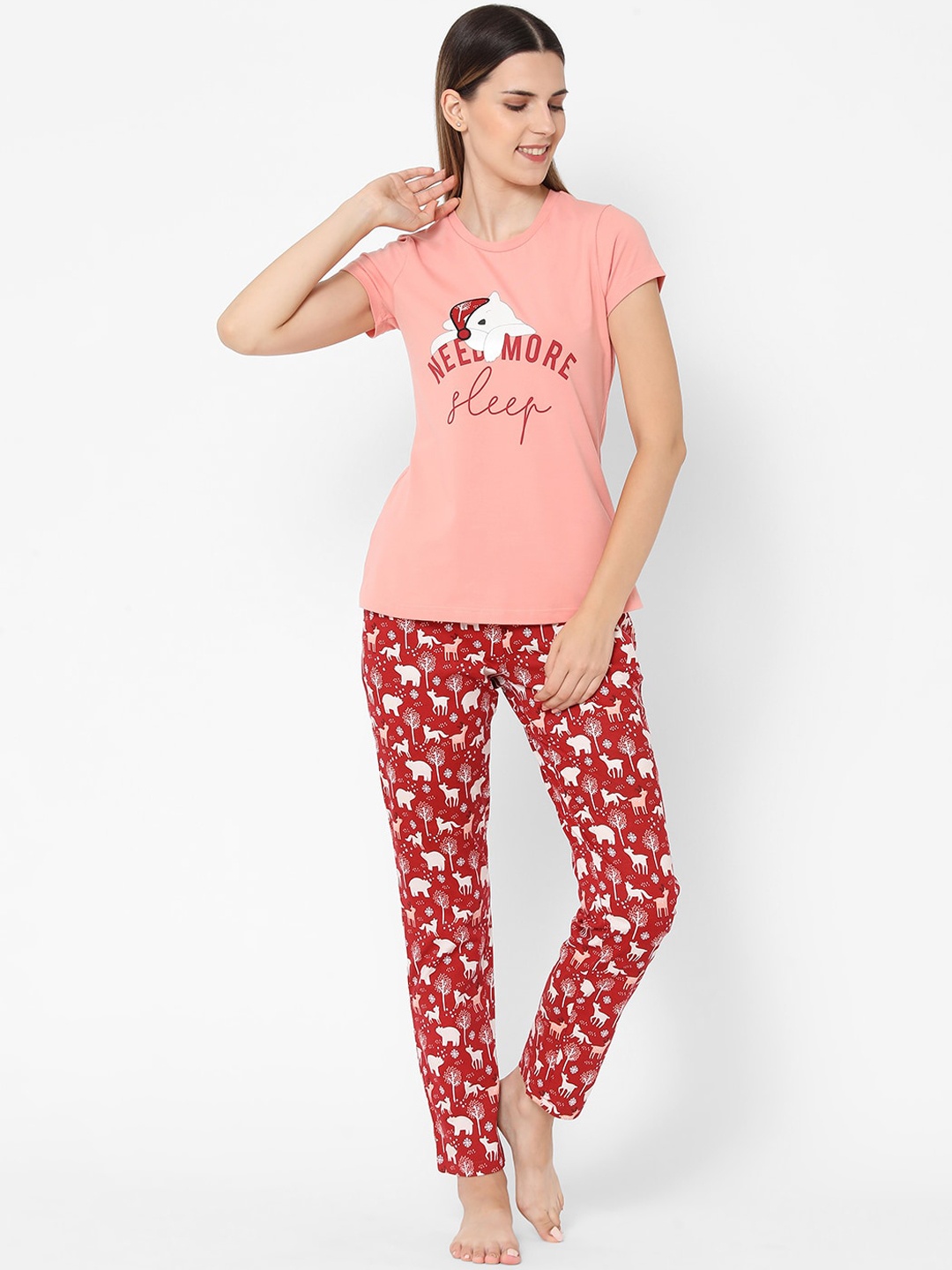 

Sweet Dreams Women Pink & Red Printed Night suit