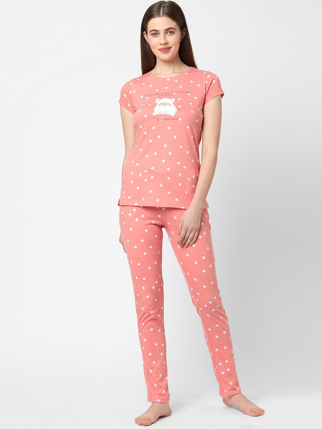 

Sweet Dreams Women Pink & White Printed Night suit